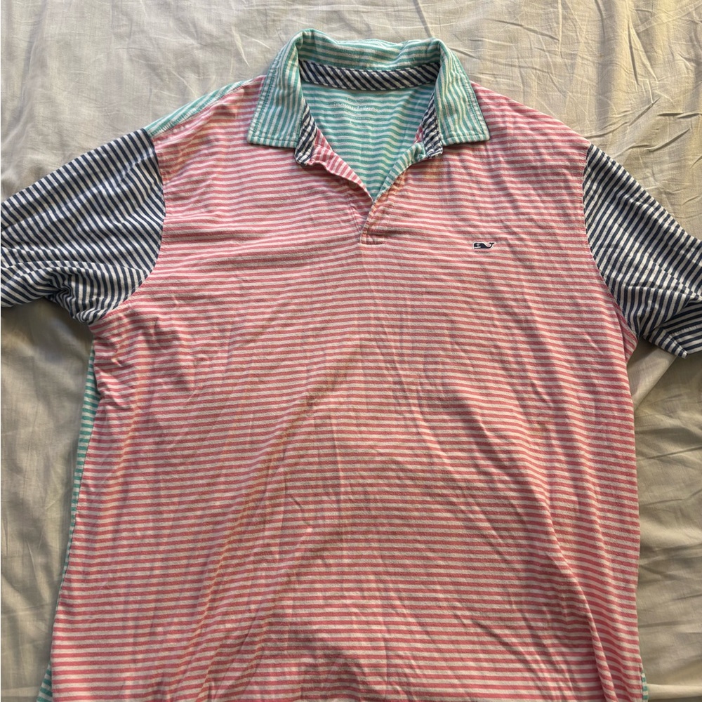 Vineyard Vines Pink and Blue Polo Shirt with Striped Design
